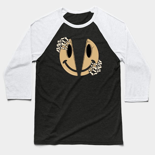 Smile and Skull, Smiling Skull, Smiling Skeleton Baseball T-Shirt by gggraphicdesignnn